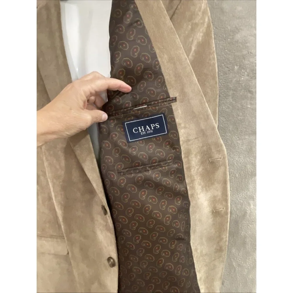 Chaps Men's 48L Tan Camel Corduroy‎ 2 Button Blazer Jacket Sports Coat Wedding